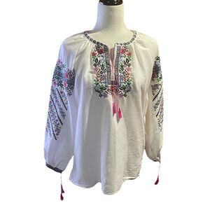 Ukrainian Embroidered Cross Stitch Folk Blouse-Size Medium/Large-Heavy Cotton